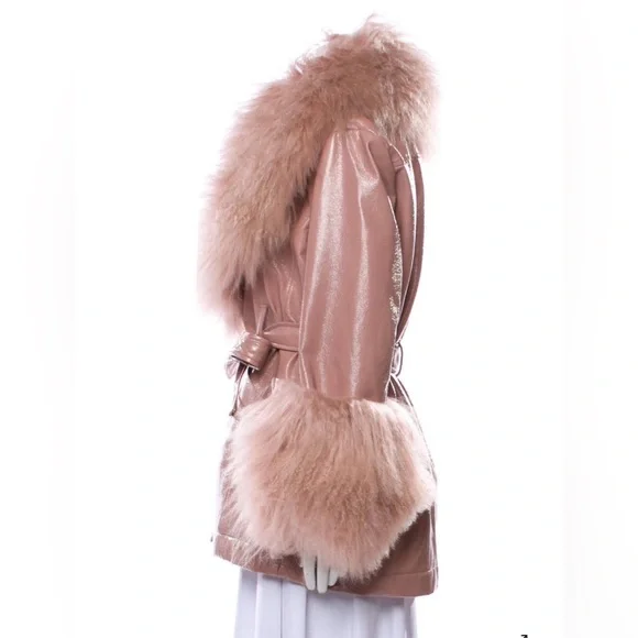 NWT Cinq a sept Blair baby pink Mongolian fur coat - Picture 2 of 10